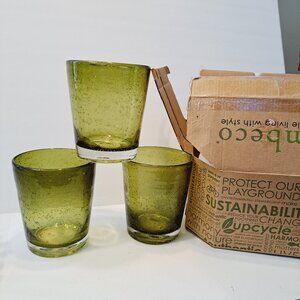 Bambeco Green Set of 3 Glass Tumbler Set Boxed Recycled Soda Bottles